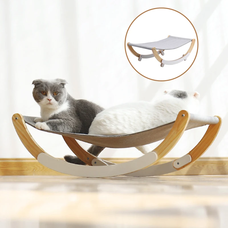 

Four Seasons Cat Wooden Bed House Lightweight Breathable Pet Cradle Dogs Cats Sleeping Nest Small Kitten Puppy Hammock Furniture