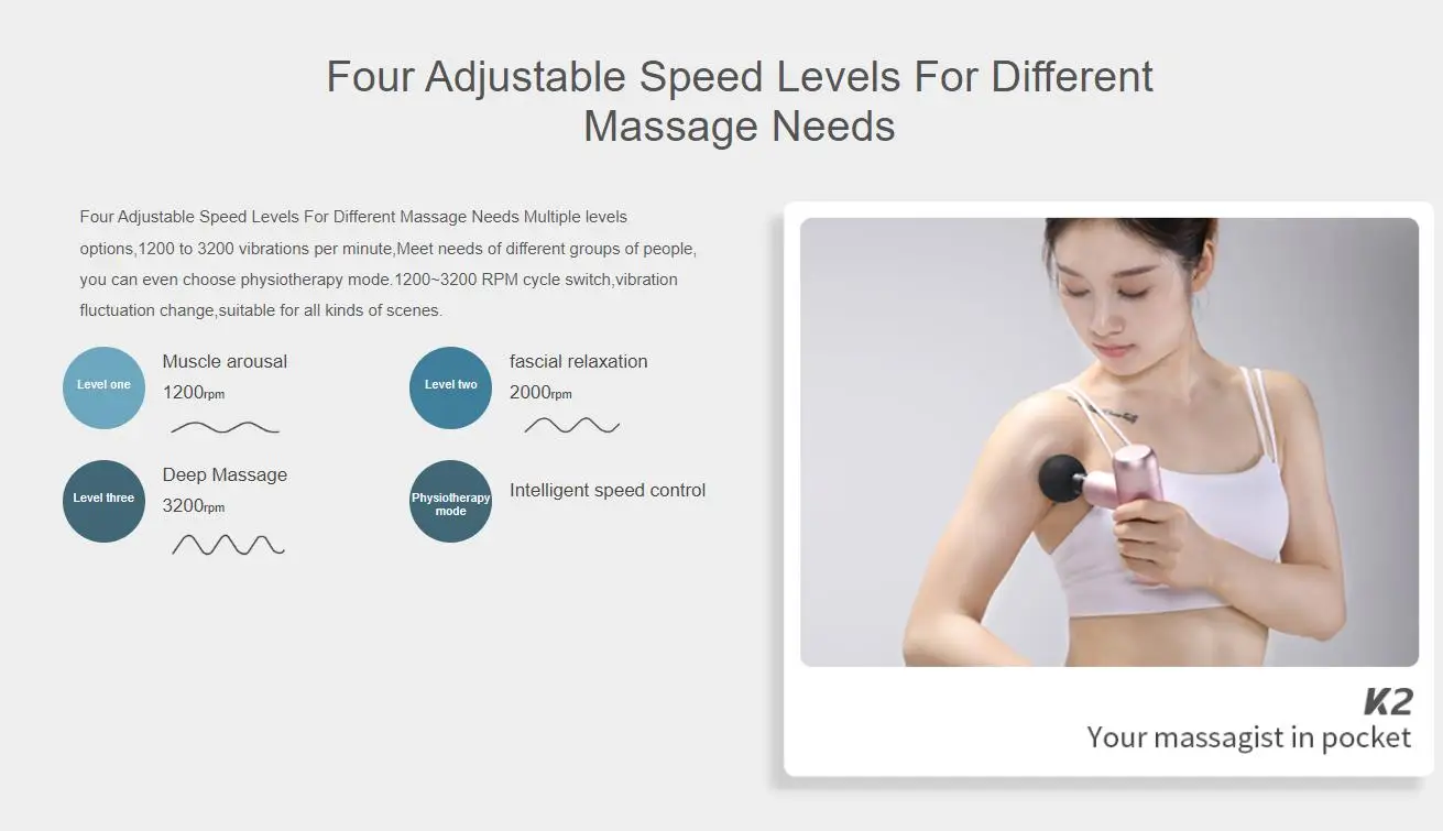 K2 Electric Massage Gun Percussion Muscle Pain Relief Relaxation Quiet Handheld