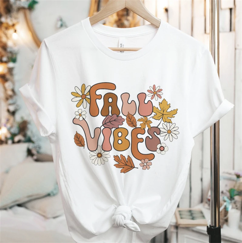 

2023 Fashion Harajuku Sweet Summer Women's Round Neck Pumpkin Print Style T-shirt Tops Short Sleeve Fun Pattern White T-shirt