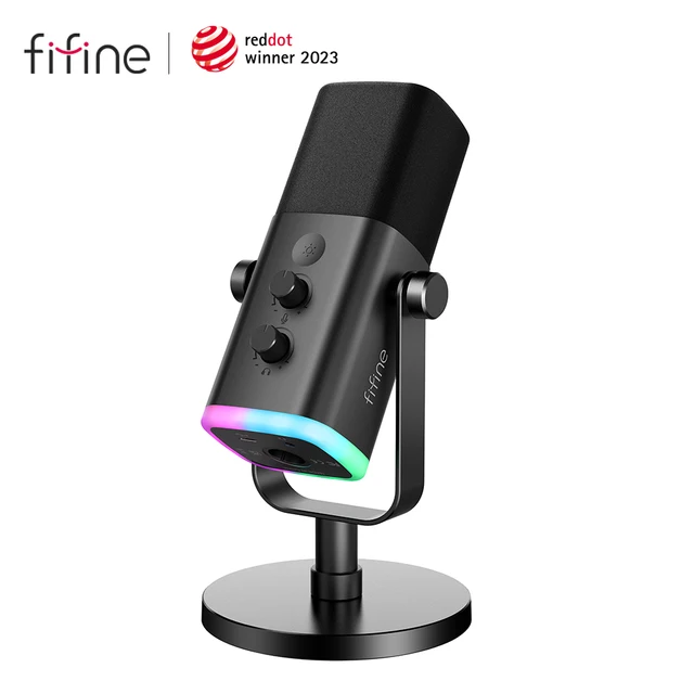 FIFINE USB/XLR Dynamic Microphone with Touch Mute Button,Headphone jack,I/O Controls,for PC PS5/4 mixer,Gaming MIC Ampligame AM8 1