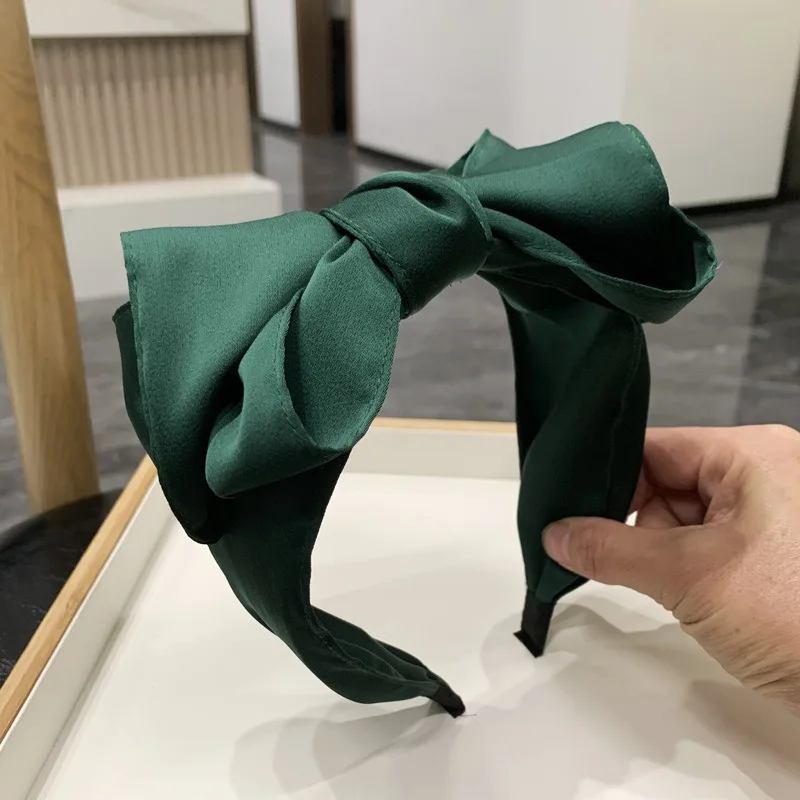 

Classic Green Bow Headband for Women High End Making Hair Accessories Handmade Layers Bows Knotted Hairband Solid Headwear