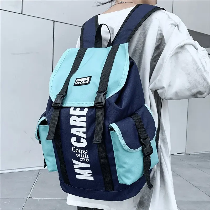 Women Backpacks Design Multi-pockets Letter Patchwork Casual Tote High Street Harajuku Large Capacity Backpack Teens Travel Bag