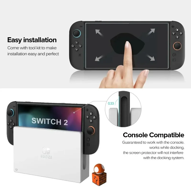 Ultra HD Tempered Glass Screen Protector for Switch 2 - 9H Hardness Anti-Scratch Film with Bubble-Free Installation Kit