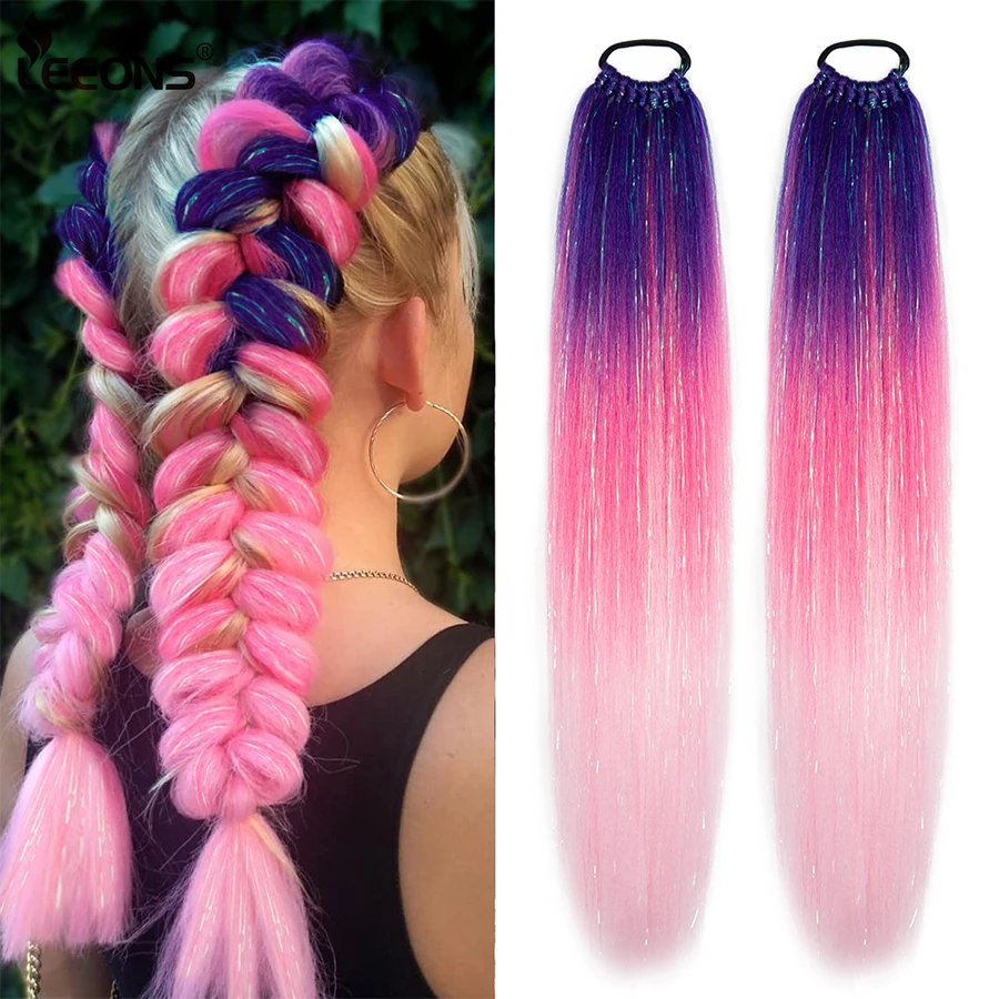 LeeonsColoredBraidedPonytailTinselGlitterHairExtensionsFluffy