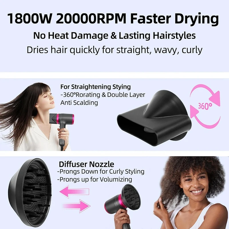 With Diffuser 200 Million Ionic Blow Dryer For Woman 4C Thick Curly Hair EU Plug 3