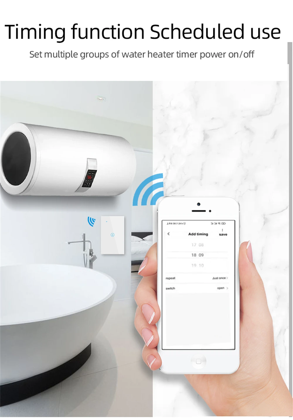Description Picture 5 of itemTuya Smart Wifi Water Heater Boiler Switch Air Conditioner Light Timing Us Brazil for Alexa Google Home 20A/40A Touch Switches