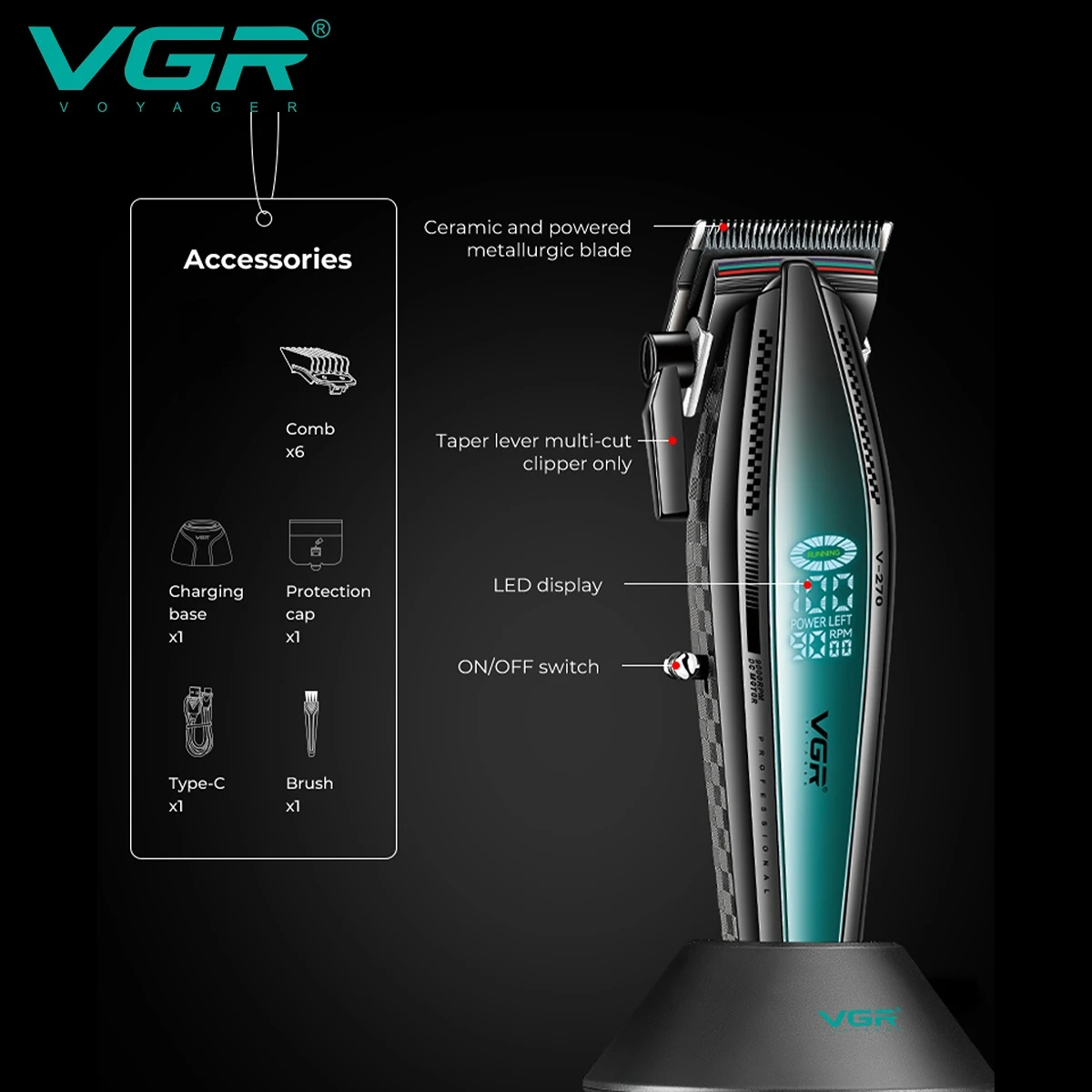 VGR バリカンプロの理髪店のヘアカットマシン電動ヘアトリマー