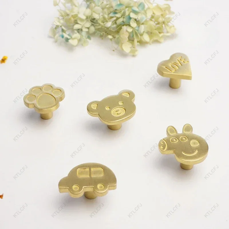 Cartoon Children's Room Cabinet Door Brass Handle Cat Claw Bear Head Pig Wardrobe Door Handle Cute Drawer Copper Handle