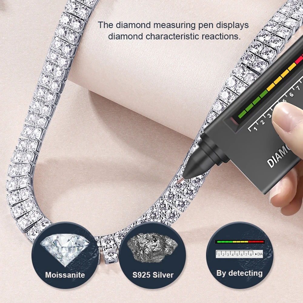 Wong Rain Luxury 100% 925 Sterling Silver VVS1 3EX D Color Real Moissanite Diamonds Gems 4MM Tennis Chain Necklace Jewelry GRA 6