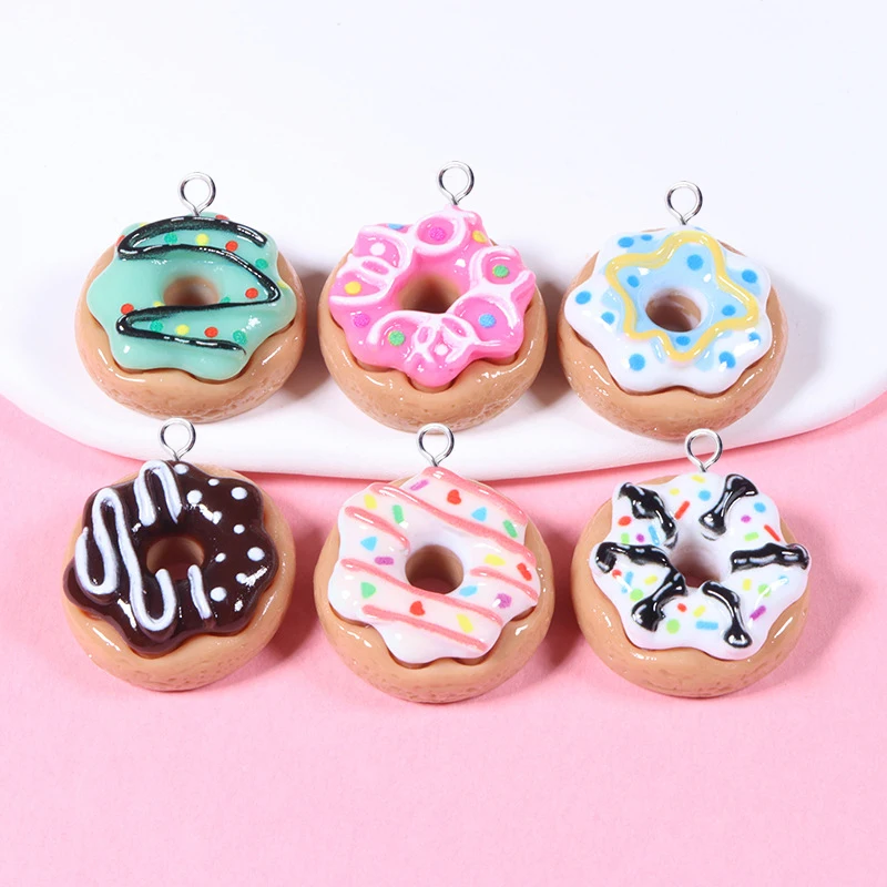 

10pcs Lovely Colorful Bread Doughnut Charms Kawaii Resin Floating Pendant Flatback For Earring DIY Jewelry Making Findings