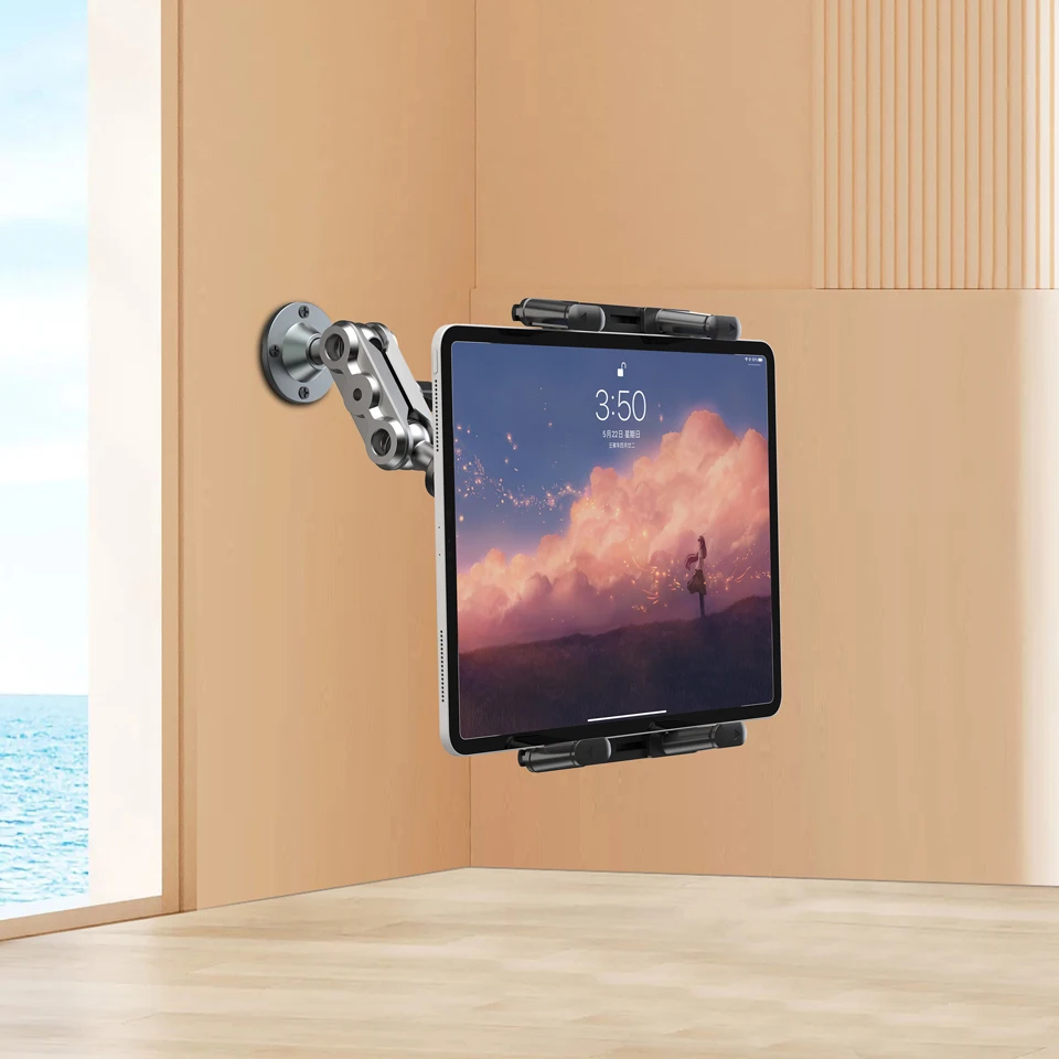 Autotelefonhalter Aluminium Heavy Duty Bohrbasis Tablet-Halterung Autohalterung Armaturenbrett 360° ° Verstellbarer 2-stufiger Ständer für 4,7-13" iPad – Detail 14