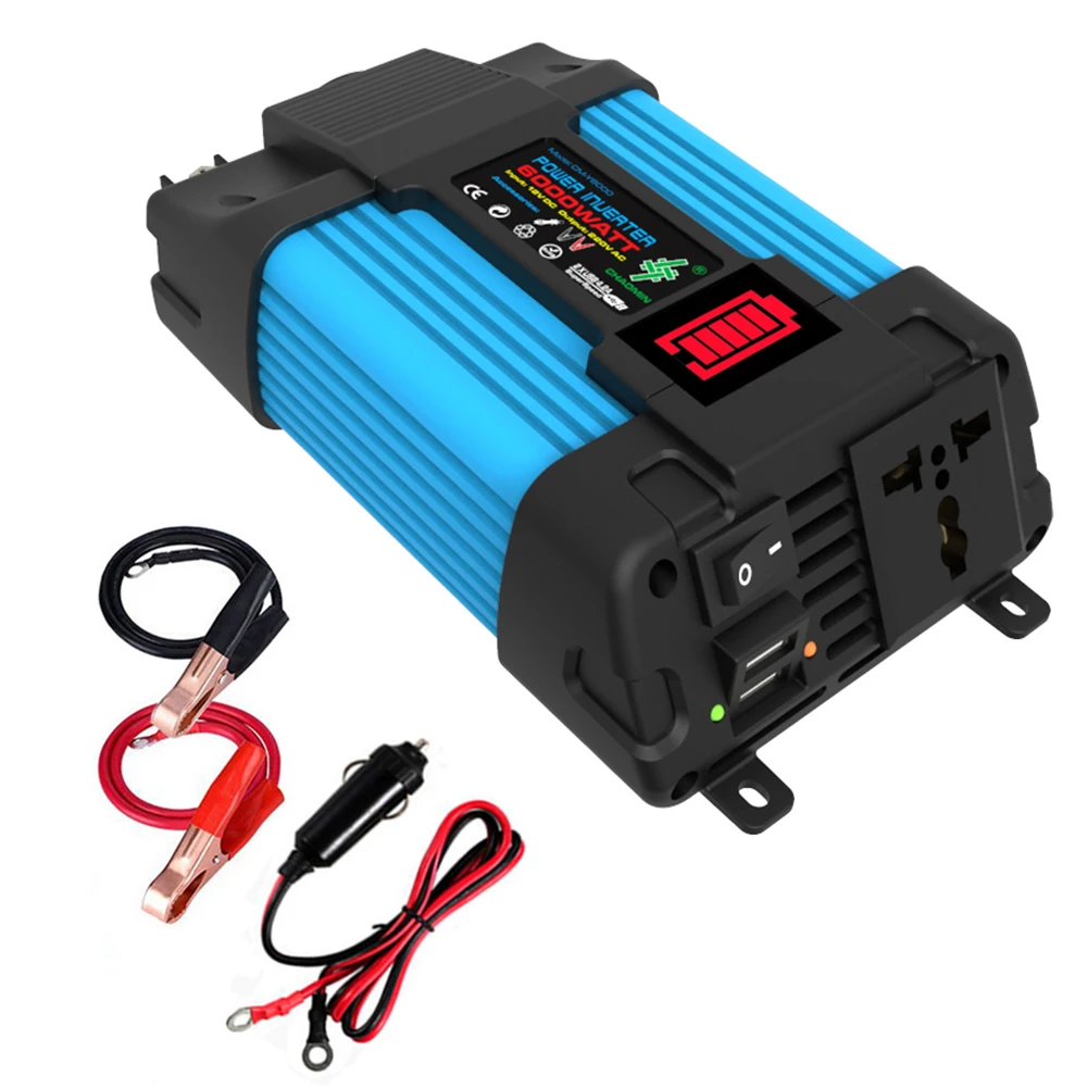 

6000W Car Power Inverter DC12V To AC110/220V Pure Sine Wave 2USB LCD Display Available Universal Mobile Power Supply