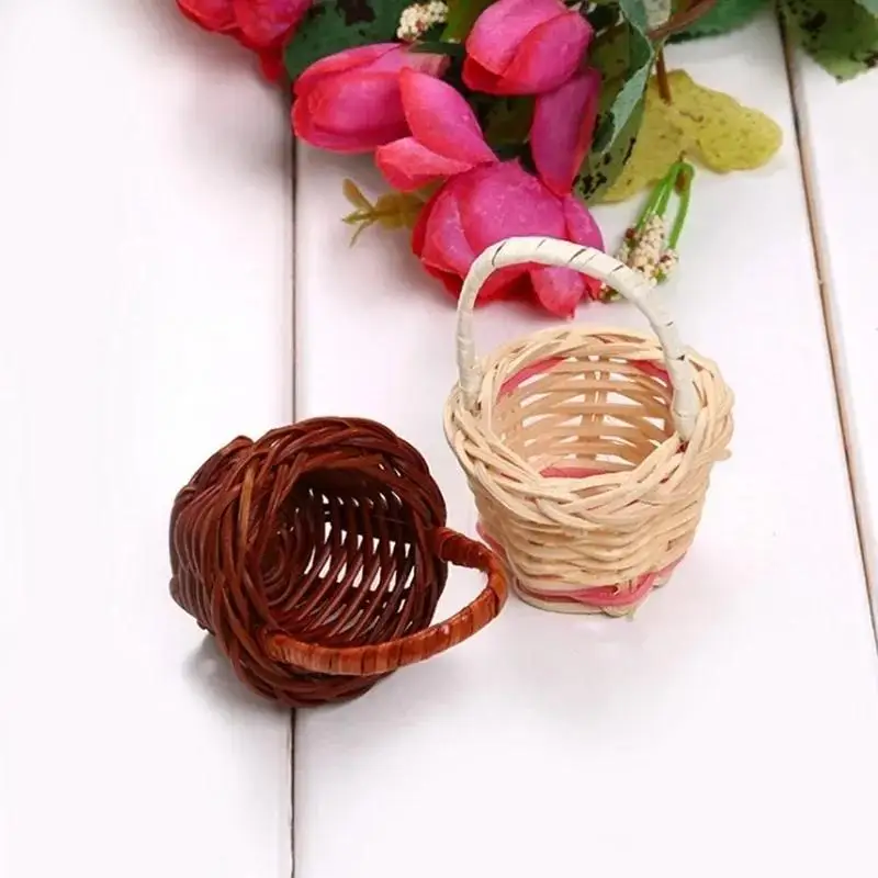 2PCS Mini Rattan Weaving Storage Basket Fruit Rattan Storage Box For Cosmetics Tea Picnic Basket Organizer Kitchen Handicraft