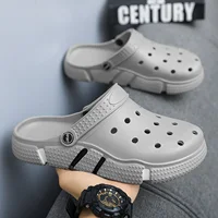 Large Size Slides Men's Trendy Garden Shoes Eva Soft Sole Hollow Baotou Flip-flops Sandals for Men's Leisure Beach Slippers 1