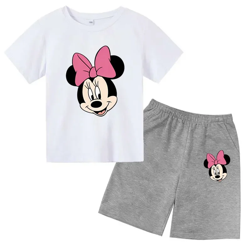 thumbnail image 1 of Conjunto de camisetas y pantalones cortos de verano con estampado de Mickey para niños y adolescentes de 2 a 14 años, camisetas informales de manga corta y cuello redondo, 2 piezas, 1 of 5