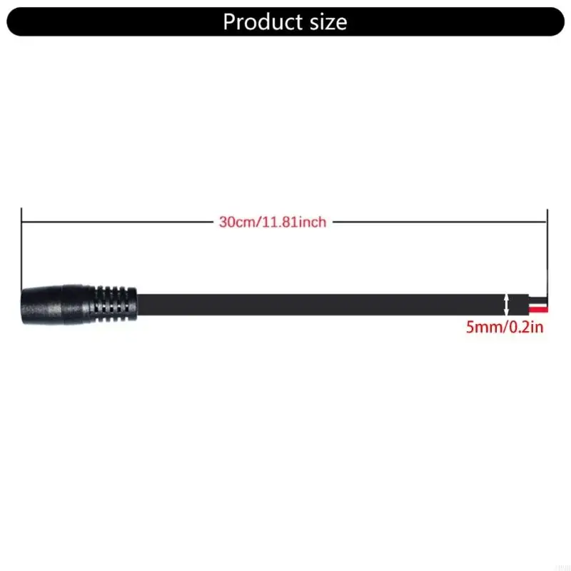 J0MB 30cm DC7.9mmx0.9mm Power Supply Cable 7909 Female Connector to Bare End 16AWG for Solar Cell and Electronics Black