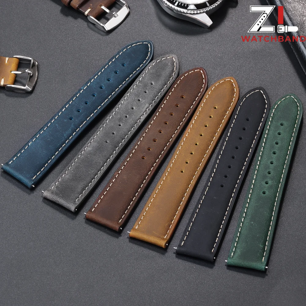 Vintage Brown Genuine Leather Quick Release Watch Strap Replacement Belt