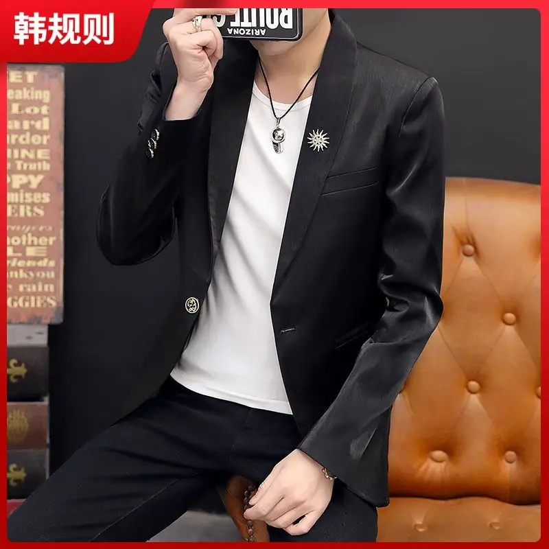 

2-A25 British nightclub host performance wedding wear men's hairstylist suit shiatin tight small suit trendy jacket