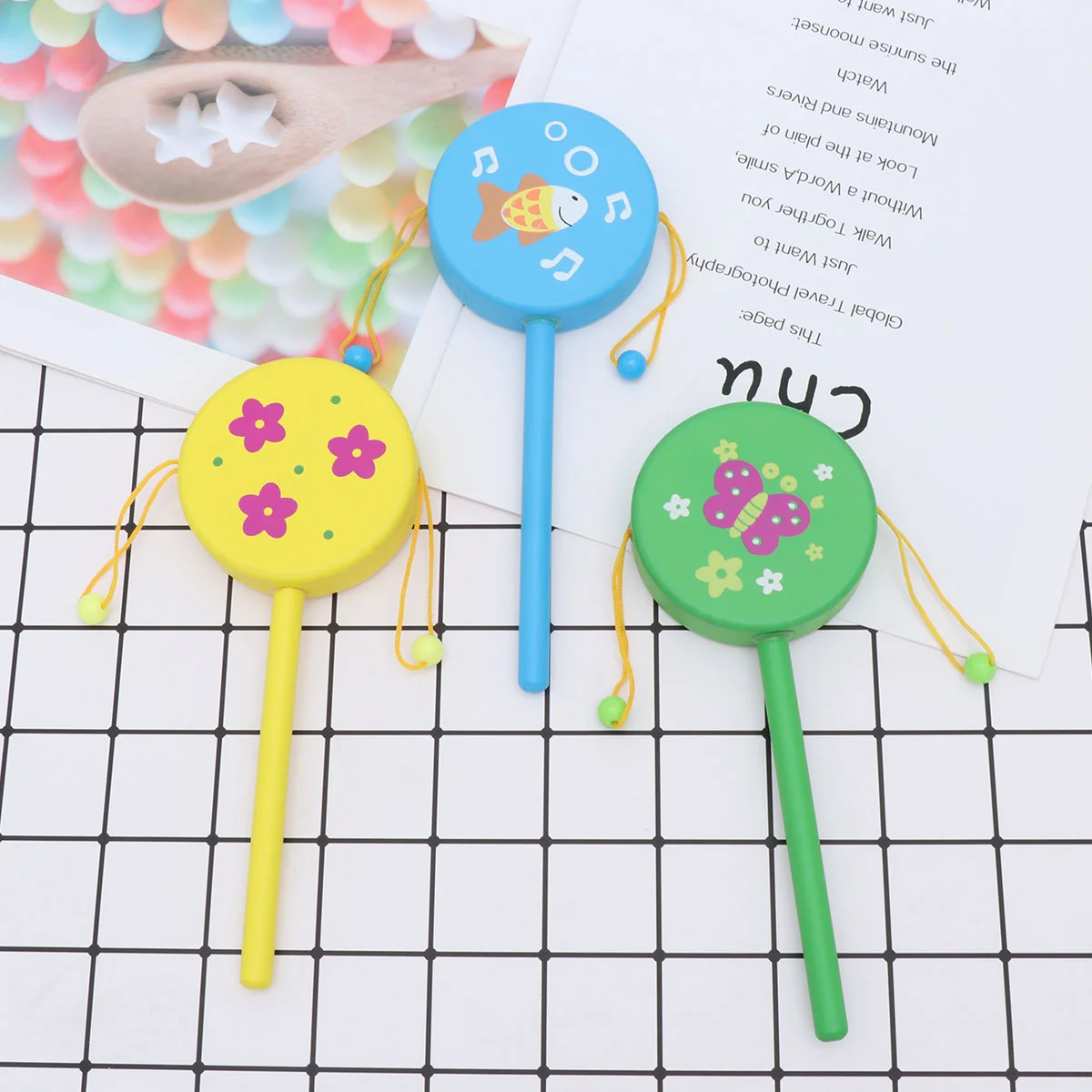 

3 Pcs Baby Educational Toy Puzzle Creative Shaking Bamboo Drum Child Childrens Toys
