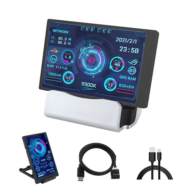 거치대 USB-C 케이블 포함 보조 IPS 스크린: 컴퓨터 성능 모니터링에 필수 도구