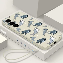 Cartoon Shark Design Phone Case Cover - Galaxy S23 Ultra (A821 Beige - Lanyard)