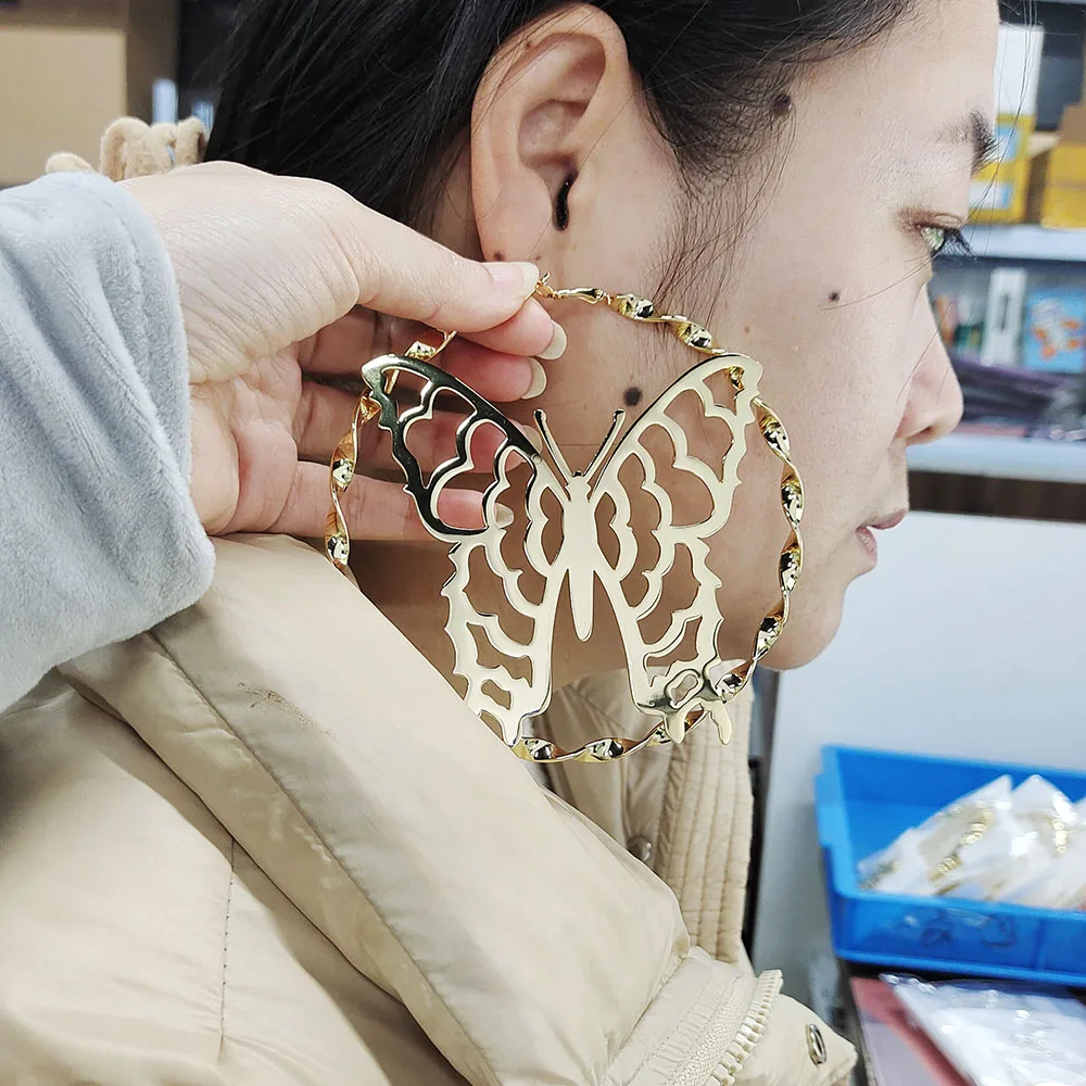 맞춤형 나비 귀걸이 트위스트 후프 귀걸이, 개성 있는 힙합 귀걸이, 20mm-100mm, 2024 신제품