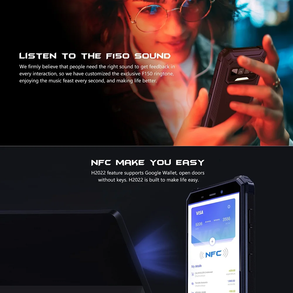 IIIF150 H2022 IP68/IP69K Waterproof Rugged Phone 5.5" HD+ 4GB+32GB Cellphone 4800mAh Battery with NFC Smartphone 5