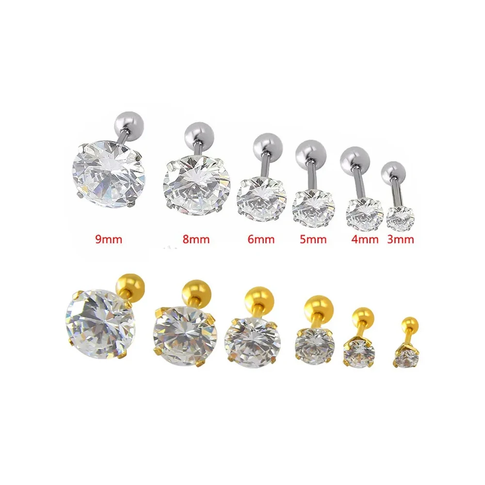 4 Prong Zircon Ear Studs Earrings 1 piece for Women Men Piercing Jewelry