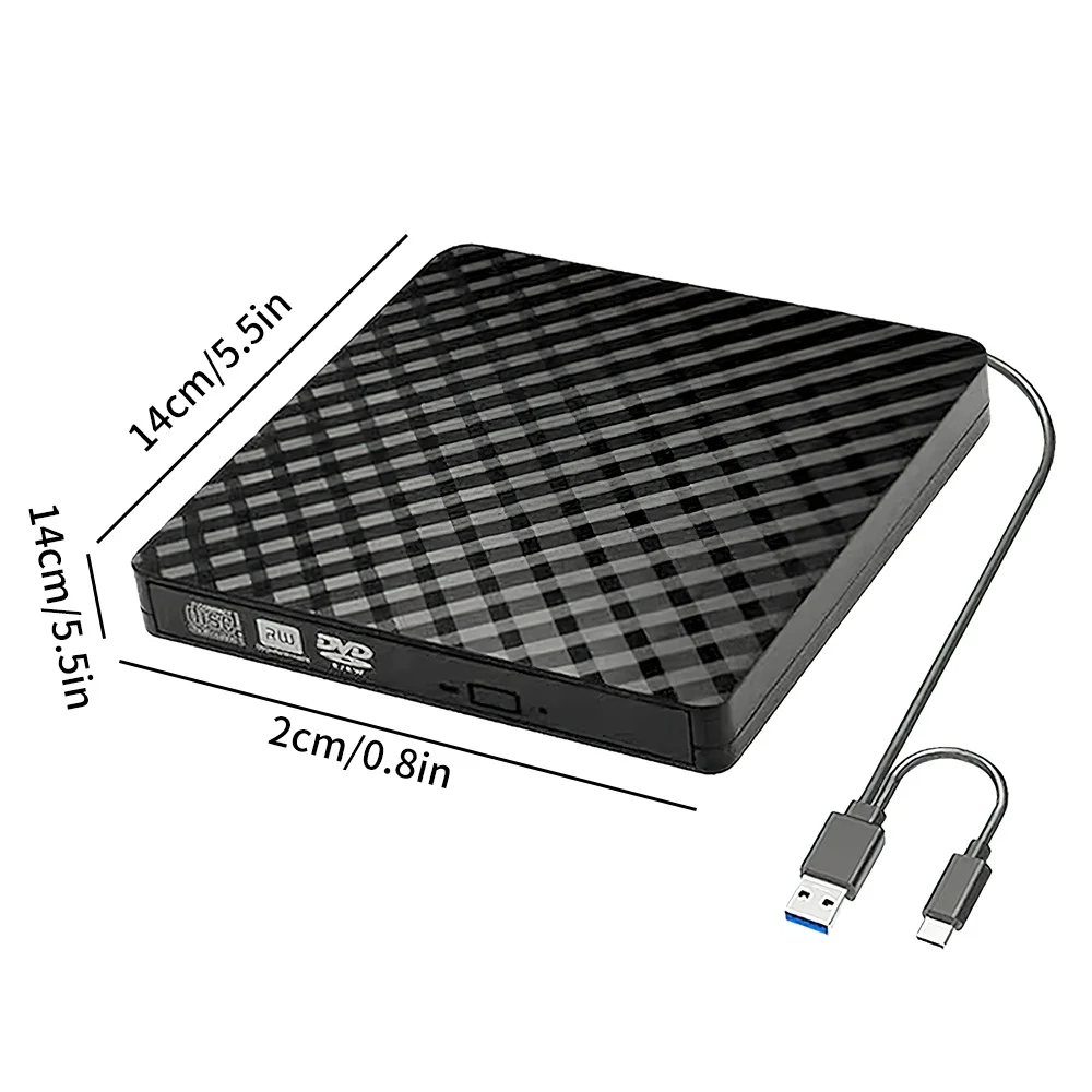 유형 C 및 USB 3.0 2in1 슬림 외부 DVD RW CD 라이터 슬림 광학 드라이브 버너 리더 플레이어 트레이 유형 휴대용 PC 노트북