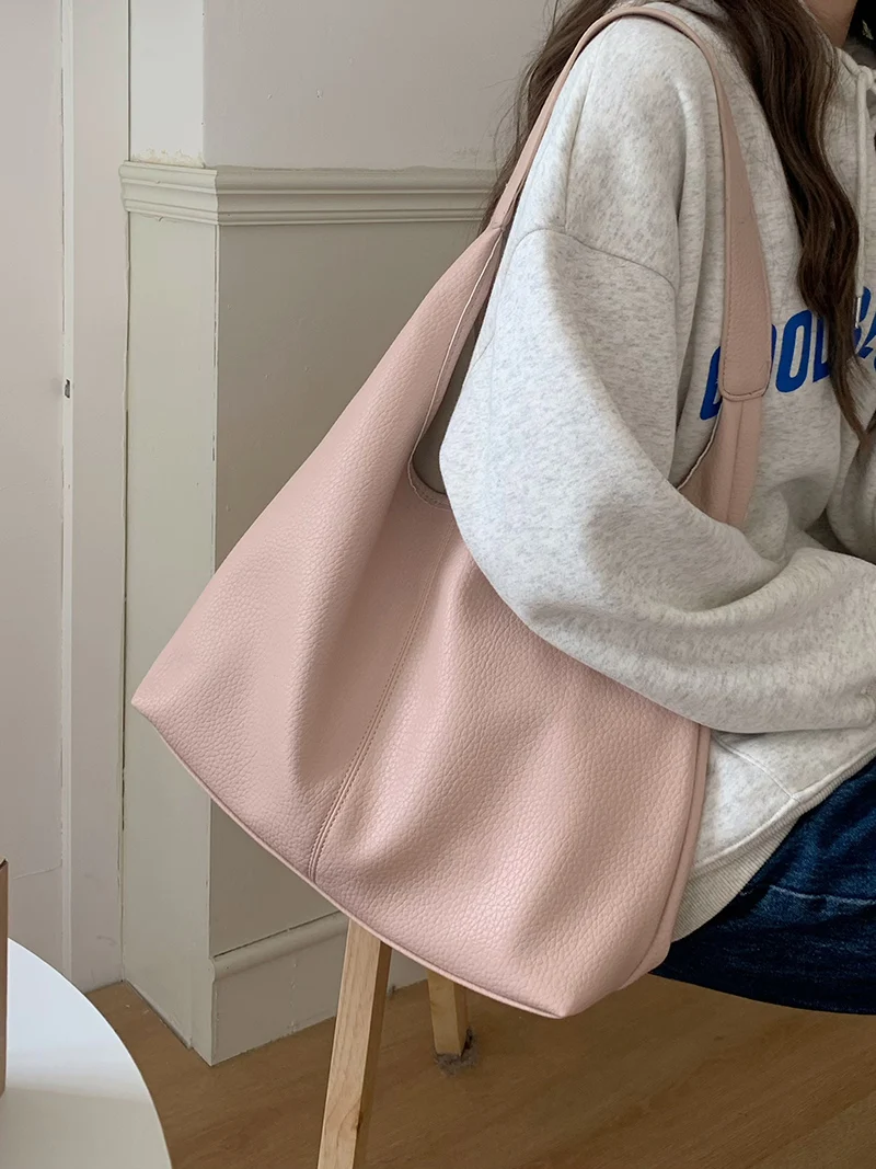 LV TAO Soft PU Leather Shoulder Bags Women Large Capacity Designer Handbag  Lady Fashion Solid Color Leisure Student Satchel Bags