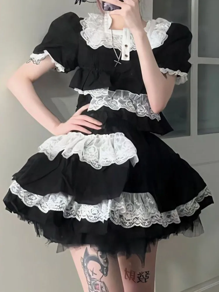 

2023 Y2k Aesthetic Slim High Waist Womens Skirts asymmetry Lace Patchwork Ball Gown All Match Sweet Faldas Preppy Fashion Skirt