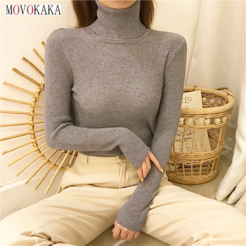 

MOVOKAKA Keep Warm Turtleneck Sweaters Women Autumn Winter Slim Bottoming Soft Pull Tops Women Pullovers Knitted Sweater Jumpers