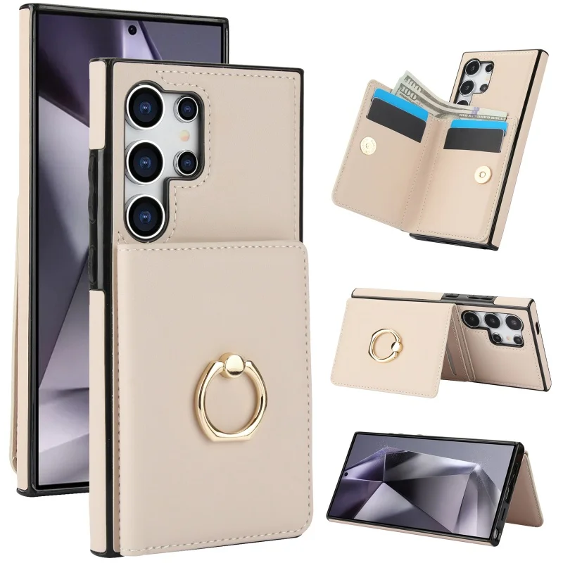 Elegant Leather Wallet Phone Case with Ring Holder and Card Slots
