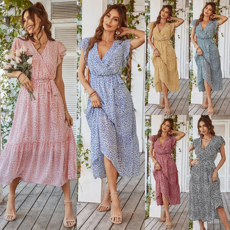 

2023 Spring Summer European American Sexy Elegant Women's Dress Printed Casual Small Floral Dress