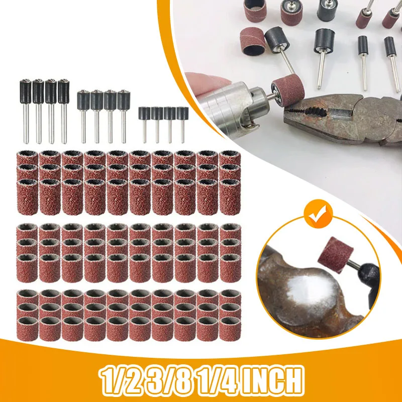 33-156pcs Dremel Sanding Drums Kit Sand Band 1/2 1/4 3/8Inch Sand Mandrels  Drum Grit Woodworking Nail Drill Rotary Abrasive Tool