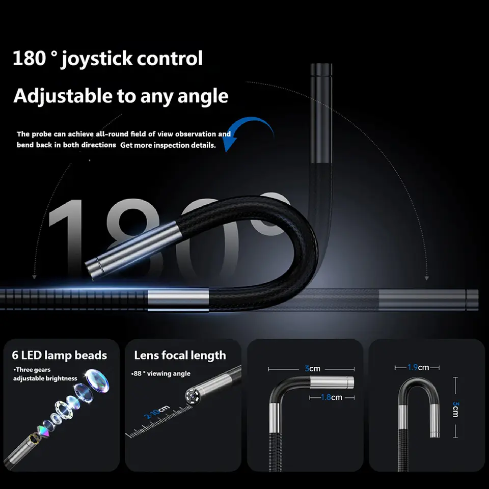 360° Two-Way Type-C Articulating 6mm/1M Endoscope Camera HD 1080P Borescope Car Inspection Industrial Endoscope For IOS Android image 3