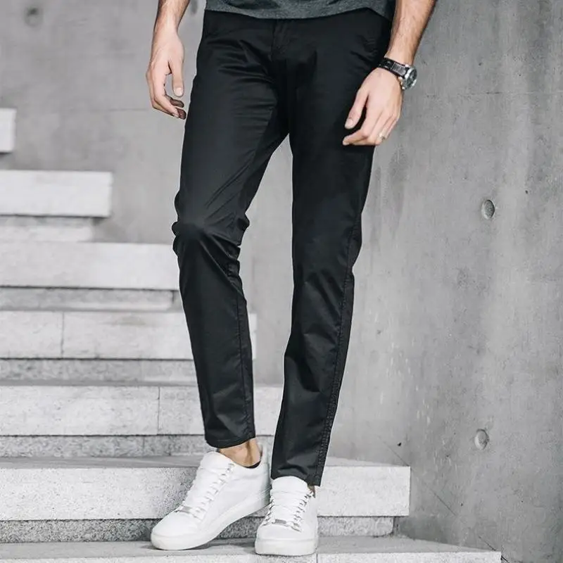 Size 28-38 Men Pants Spring Summer Autumn Casual Cotton Slim Straight Long Business Chinos Slacks Suit Pants Black