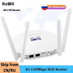 KuWfi 4G LTE Router 150Mbps Wireless WiFi Router with SIM Card Slot 4pcs Non-Detachable Antennas Home Hotspot Share 32 Users