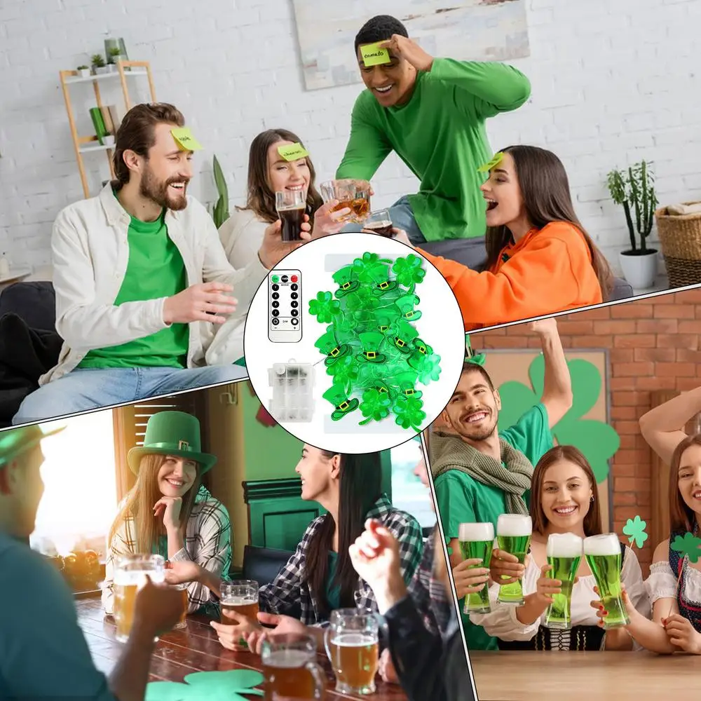St. Patrick's Day Decoration Lights Battery Operated Patrick's Day Shamrock Lamp Battery Operated Decorative LED Fairy Lights
