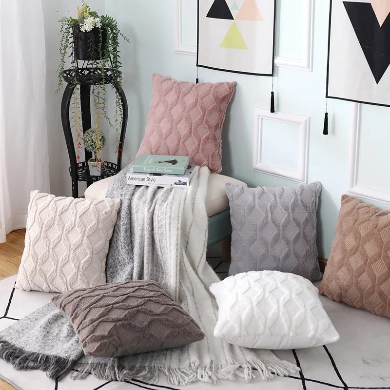 

Quilted Sofa Throw Pillows Bedside Pillow Cover Ins Velvet Pillowcase Plush Chair Cushion Cover Car Waist Support Without Core