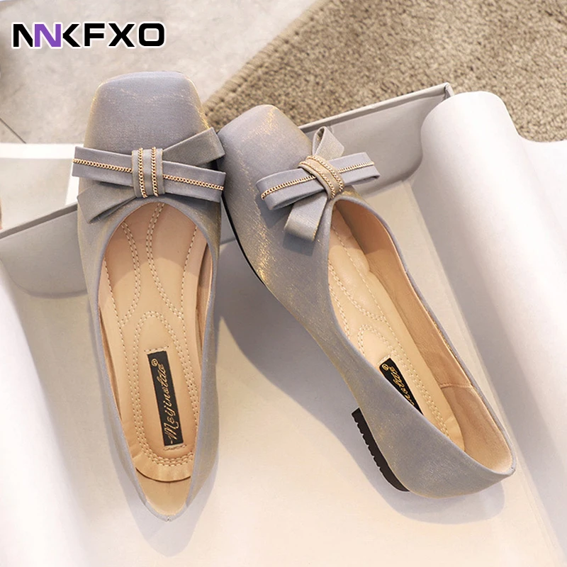 

Женские вечерние Фли на плоской подошве с бантом-бабочкой и квадратным носком