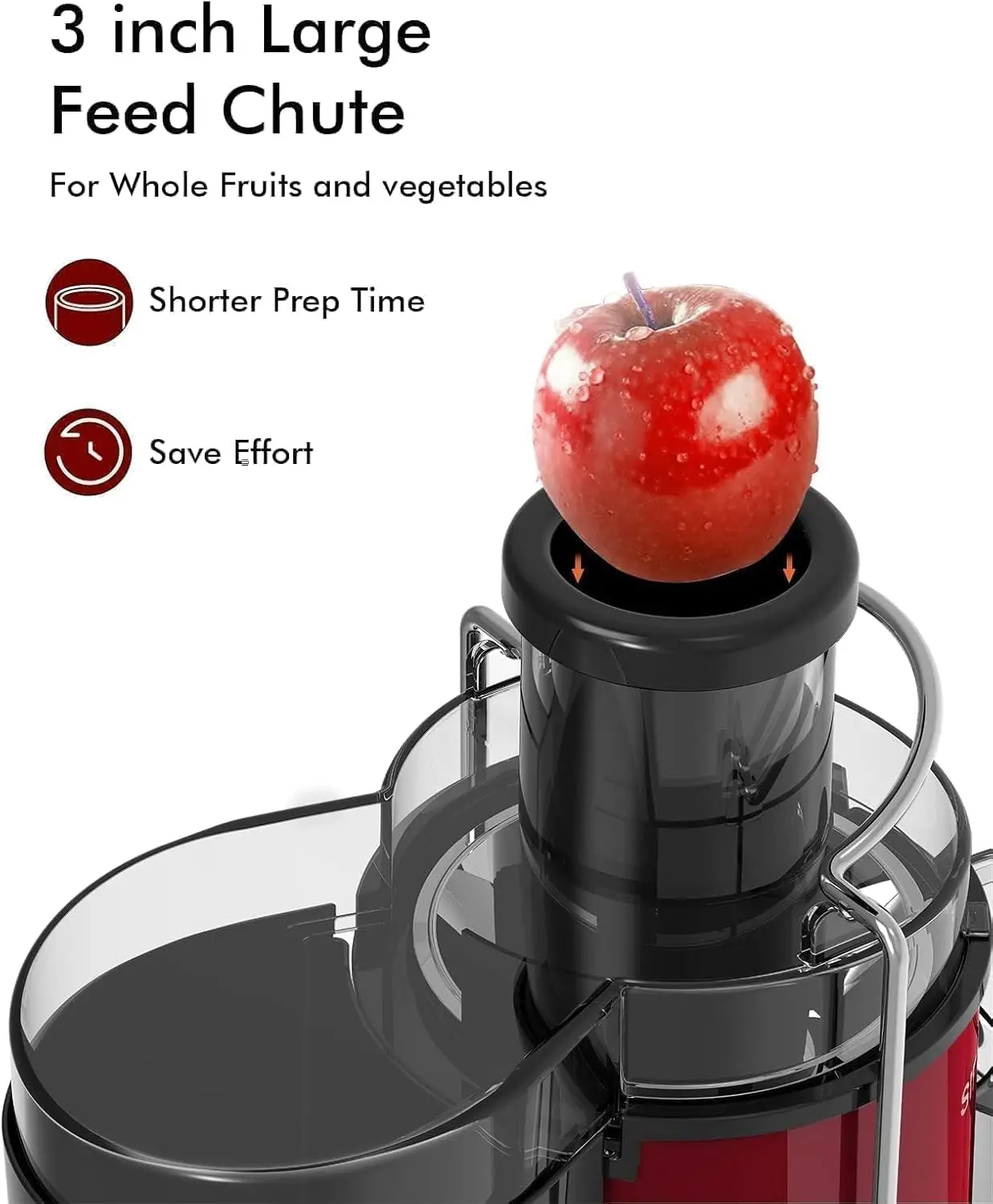 SiFENE 3" Big Mouth Centrifugal Juicer Extractor for Fruits & Vegetables, Compact Juicing Maker, Non-BPA, Easy to Clean, Red 3