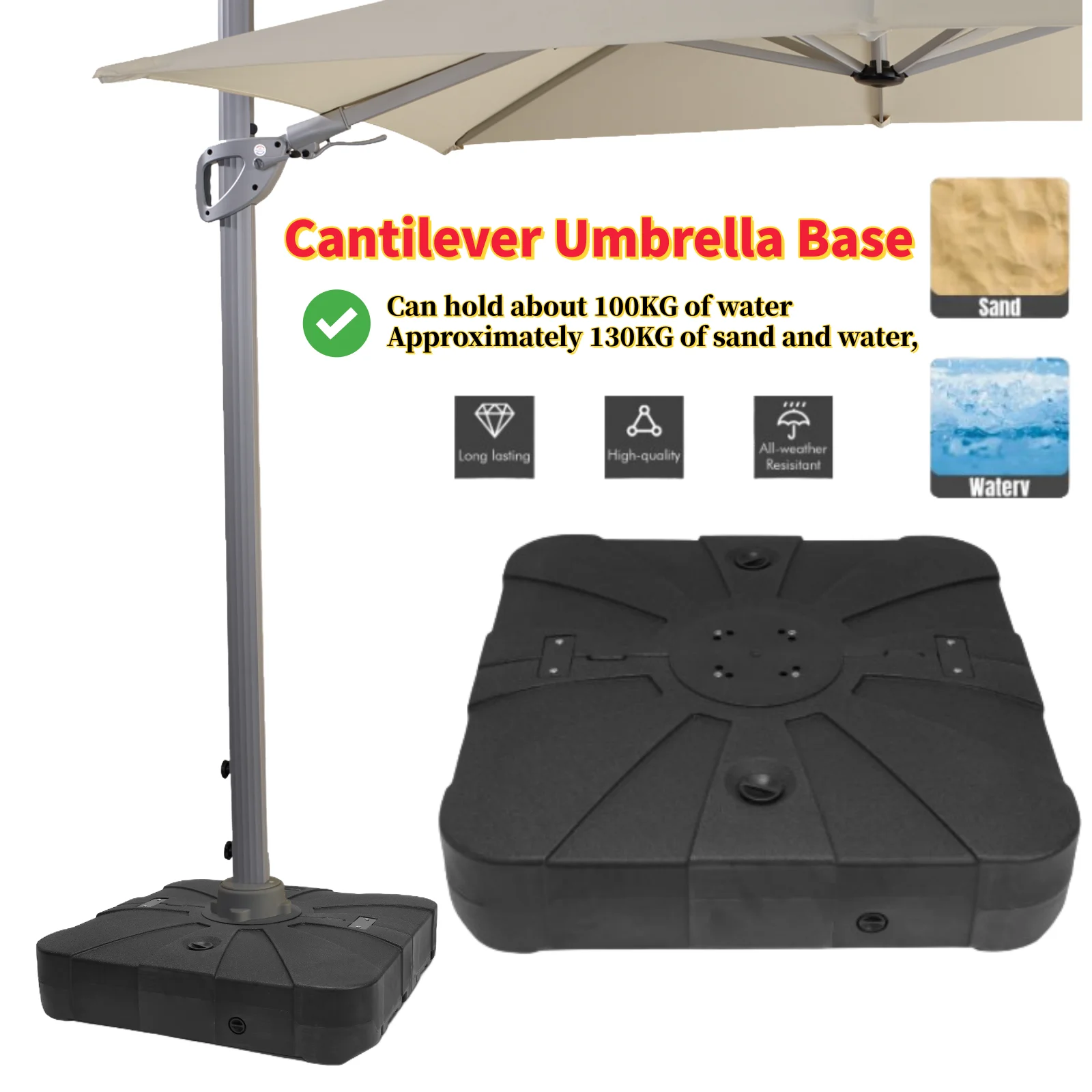 PP Plastic Outdoor Umbrella Base with Wheels for Large Cantilever Umbrellas