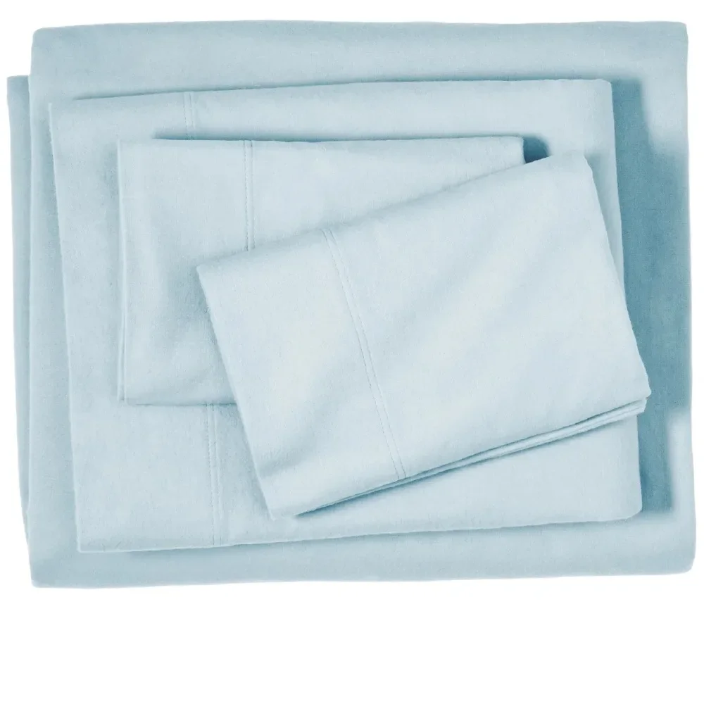

100% Cotton Flannel Deep Pocket 4-Piece Sheet Set With 2 Bonus Pillowcases ( Light Blue) Freight Free Double Bed Sheets Linen
