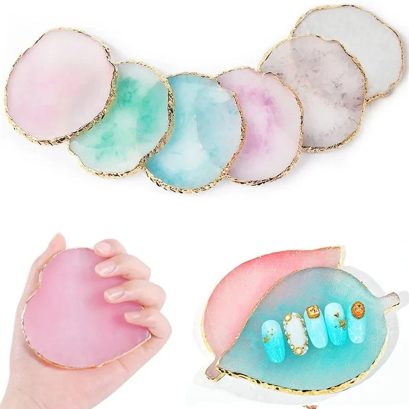 Nail Color Palette Round Resin Agate Nails Color Palette Nails Art Decoration Color Drawing Pallet Gel Polish Display Shelf Manicure Tool 1PC