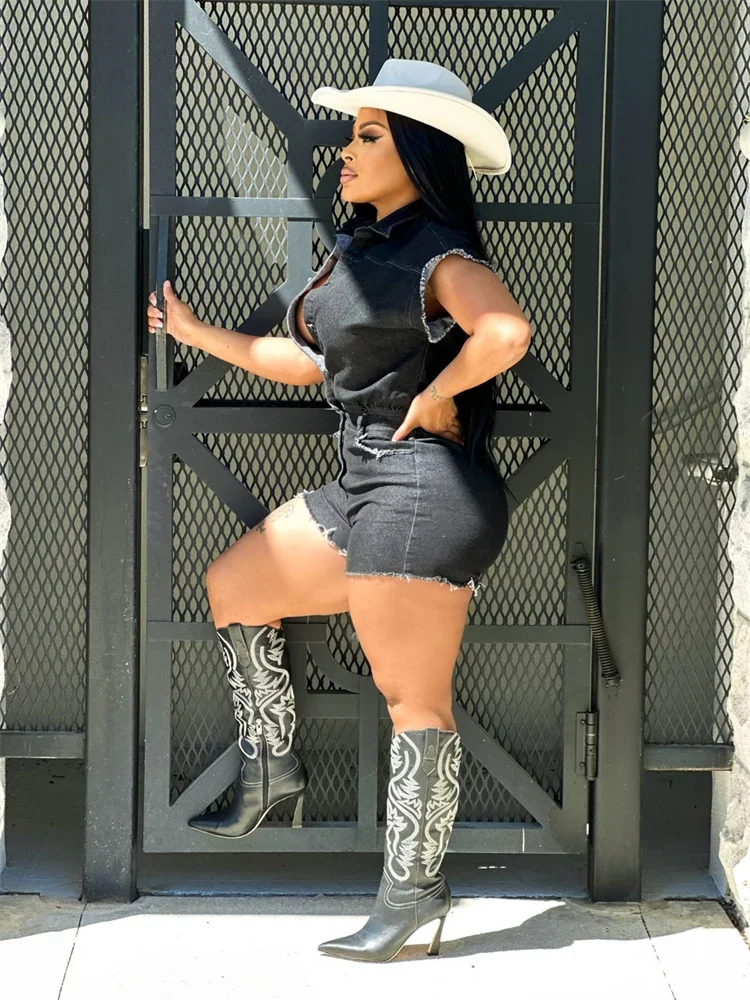 Wmstar Women Denim Jumpsuit  Casual Solid  Fashion Button Stretch Shorts Streetwear Playsuits Romper Wholesale Dropshipping 2024