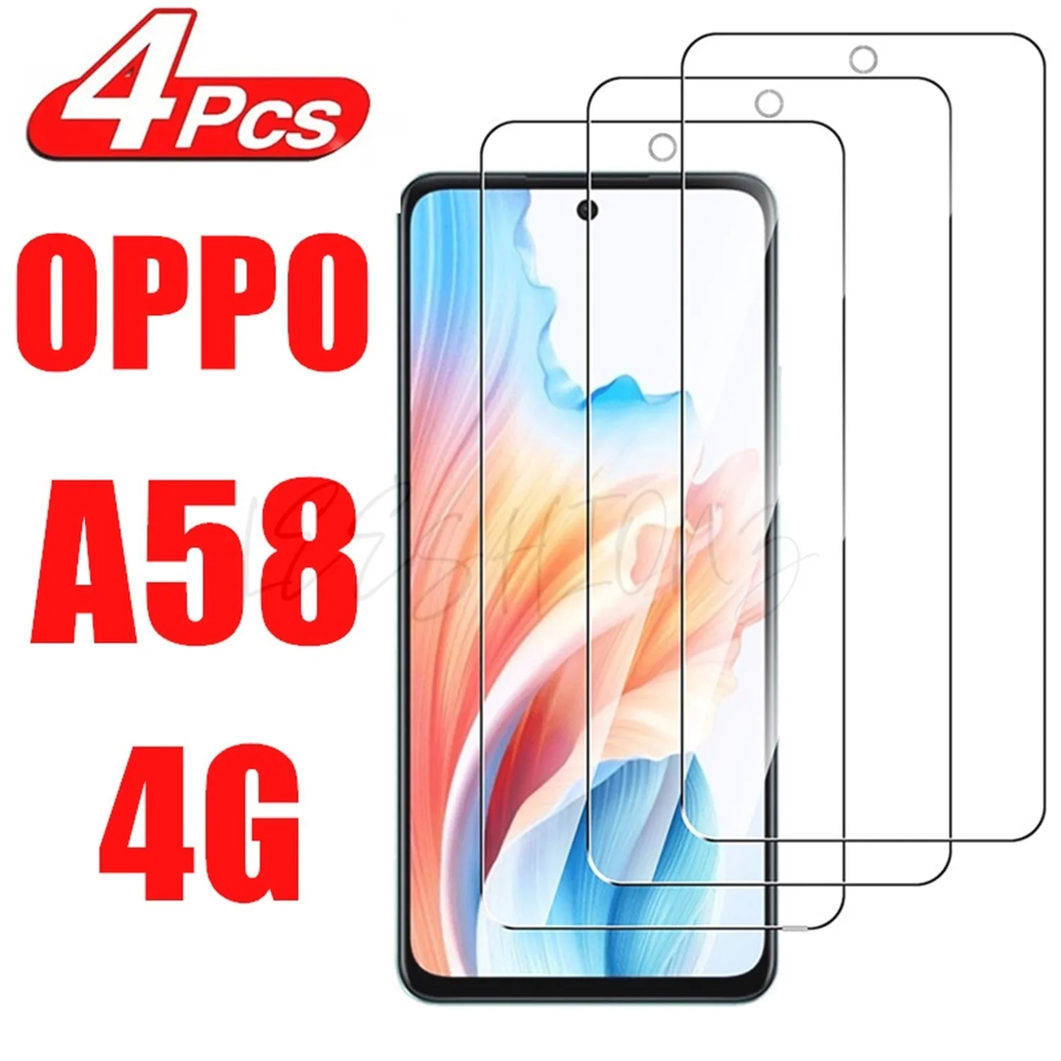 2/4Pcs 10D Screen Protector Glass For OPPO A58 4G Tempered Glass Film