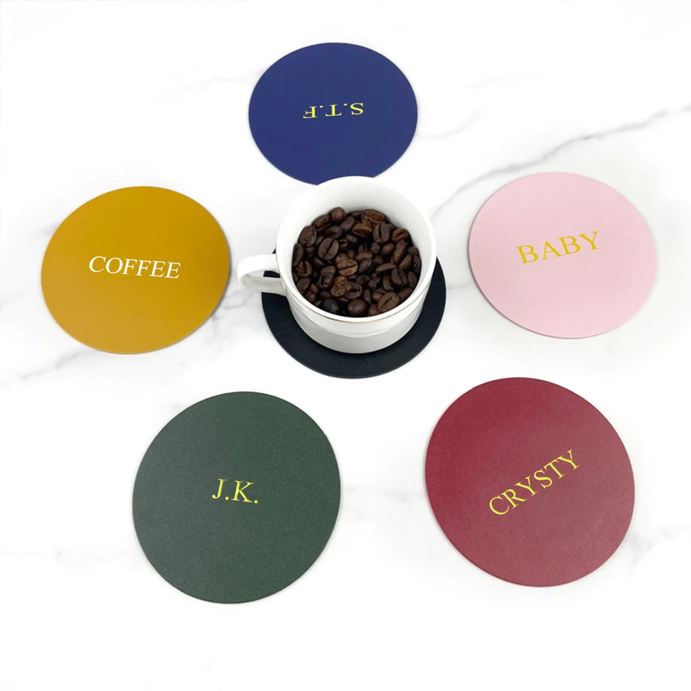 Custom Letters Round Coffee Cup Mat Pad Luxury DIY PU Cafe Coaster Gift Heat Insulation Car Table Tea Glass Placemat Home Decor