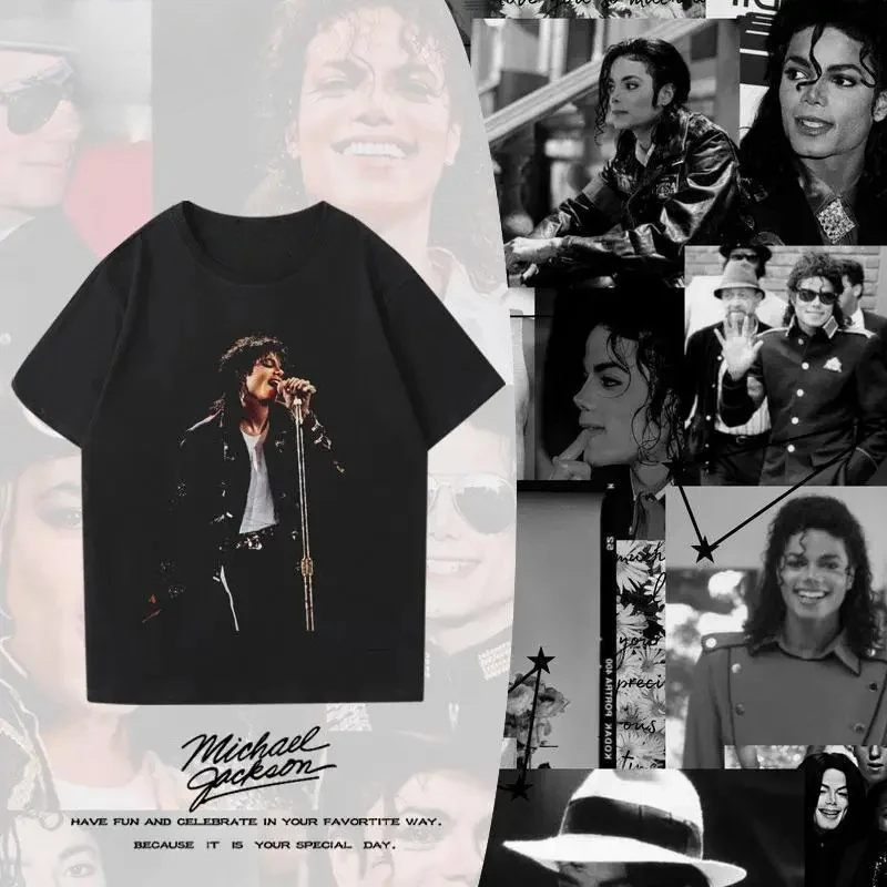 Michael Jackson Punk Vintag Rock Heavy Metal Vintage T-shirt Loose Short Sleeve Street Culture Casual T-shirt Men Women