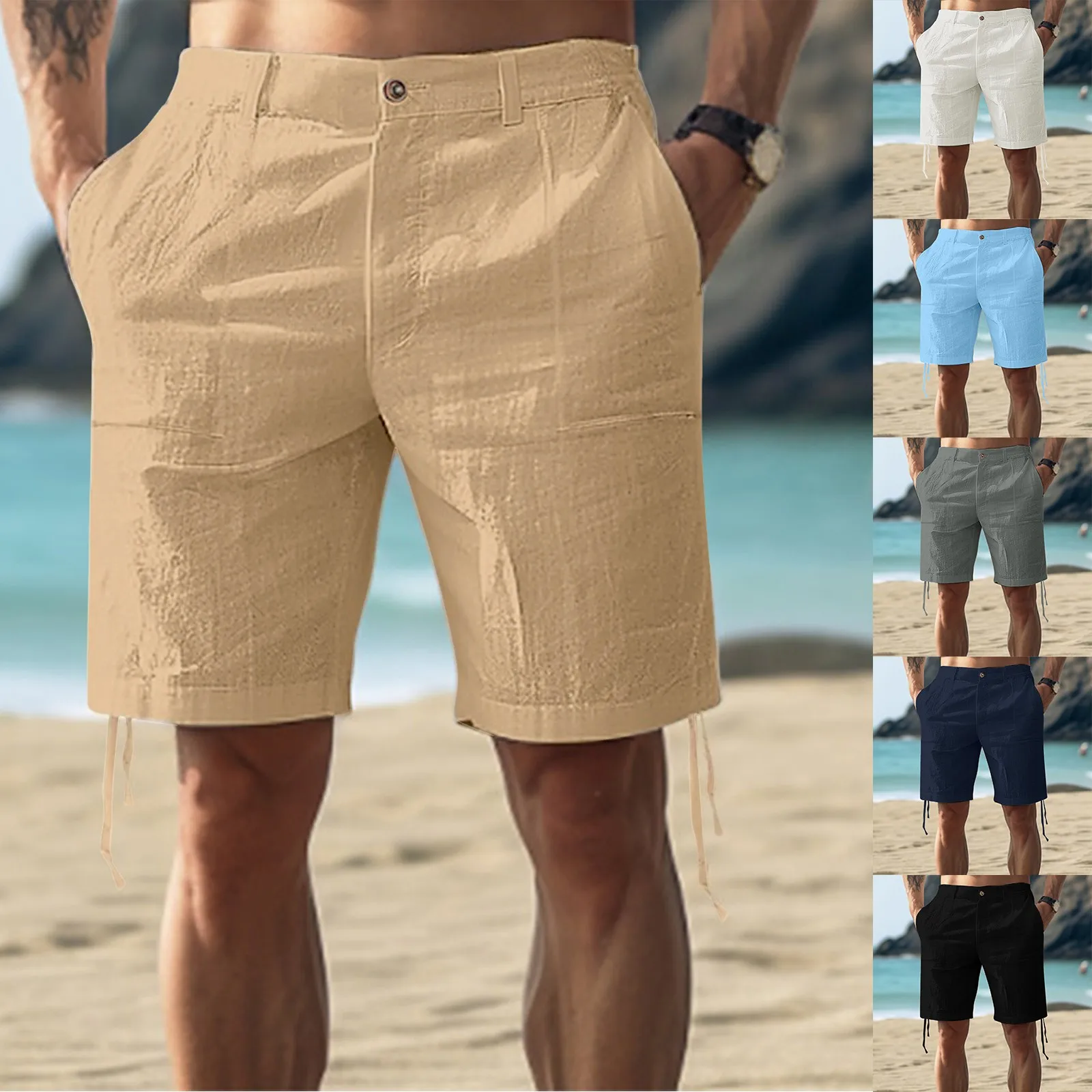 Description Picture 2 of itemSolid Men'S Slacks Fashion Beach Trousers Pockets Summer Shorts Thin Trousers Outdoor Holiday Casual Pant For Men Ropa Hombre